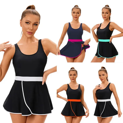 Swimwear Women's Solid Block Color Two Pieces Swimsuit Backless Skirted Beachwear for Beach Vacation Sport Wear