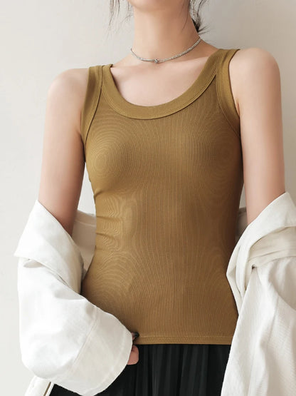 Knit Black Daily Wear Woman Vest Tank Tops Tight Ribbed Female Thick Straps Simple Casual Basic Fashion Summer Clothes