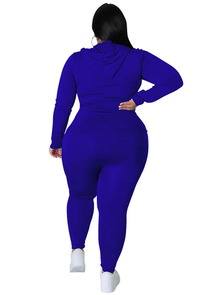 Wmstar Plus Size Two Piece Outfits Women Hoodies Sweatsuit Leggings Pants Sets Solid Stretch Matching