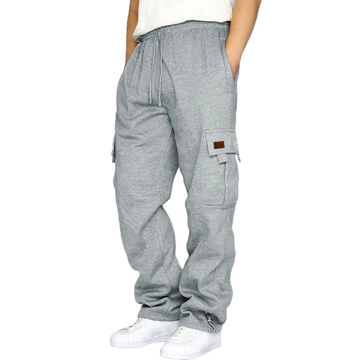 Men's Fleece Lined Casual Sports Long Pants Cuffed Waist Baggy Sweatpants Workwear
