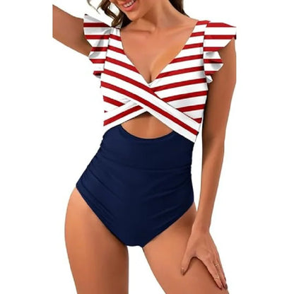 Nadanbao Fashion Elegance One-Piece Swimsuit Women Plicated Bikini Female Hollow Out Backless Flounce Beach Party Swimming Suit