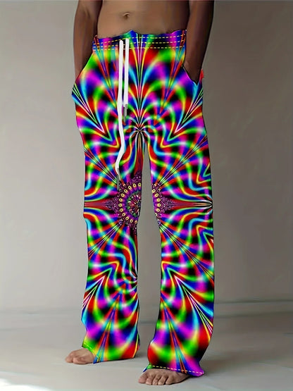 Men's Pants Summer Holiday Street Beach Pants Drawstring Pocket Casual Pants Abstract Texture Printed Men's Pants