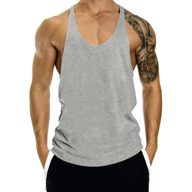 Summer 100% Cotton Bodybuilding Muscle Stringer Tank Top Men Fitness Workout Y BACK Vest