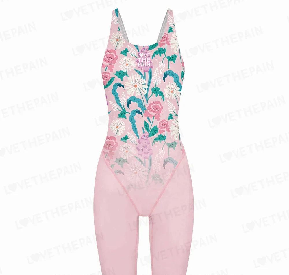 Girl Training Racing Swimwear Girl One Piece Competitive Swimsuits Summer Pool Professional Competition Knee Length Bodysuits