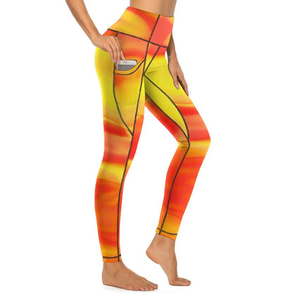 Red Fire Yoga Pants Pockets Abstract Print Leggings Push Up Kawaii Yoga Sports Tights Quick-Dry Workout Gym Leggins