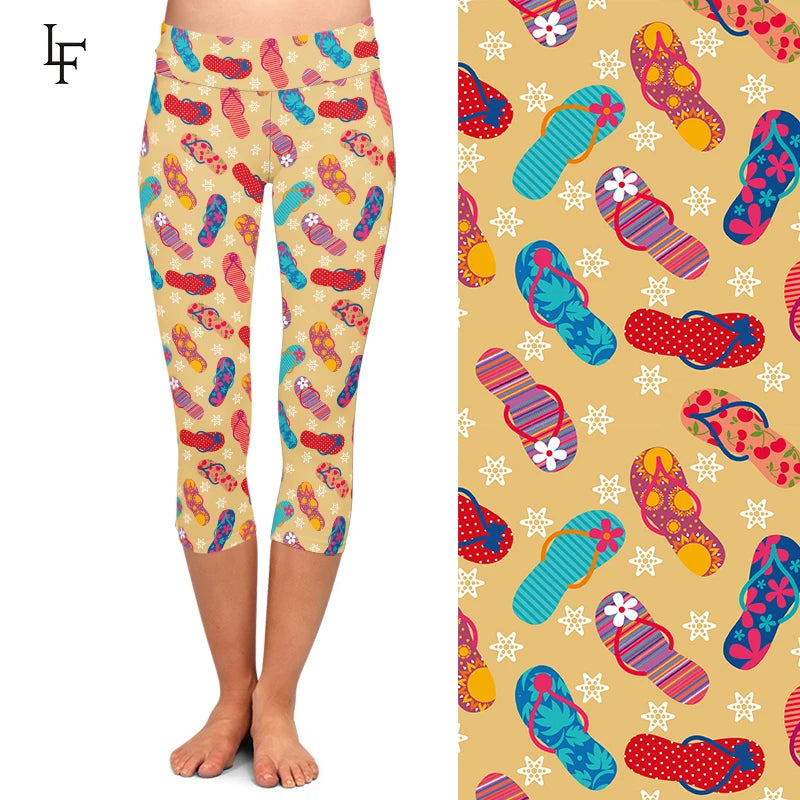 3D Thongs Printing High Waist Women Capri Leggings Fashion High Quality Mid-Calf Leggings