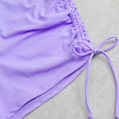 Shell Hard Wrapped Front Tankini Set Women Swimsuit Drawstring Bottom Two-Piece Suit Black/Malachite Blue/Violet