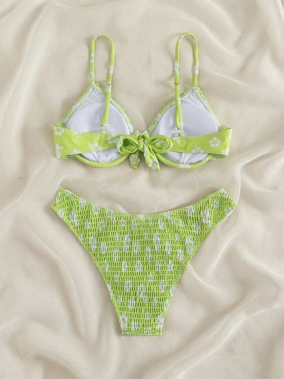 Strappy Bikinis Ribbed Solid Swimsuit Women Push Up Swimwear Female Bathers Bathing Swimming Suit Printed Beachwear Summer