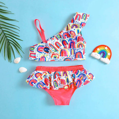 Child Girl Strawberry Print Bikini Set Lovely Kid Swimsuit Stylish Flouncing Swimwear Hot Summer Beachwear
