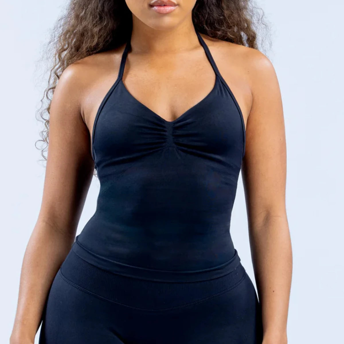Longline Strappy Top for Women Halterneck Yoga Top Shirts Seamless Workout Gym Top Fitness Gym Clothing