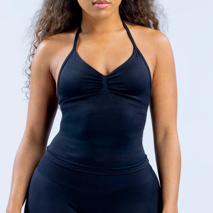 Longline Strappy Top for Women Halterneck Yoga Top Shirts Seamless Workout Gym Top Fitness Gym Clothing