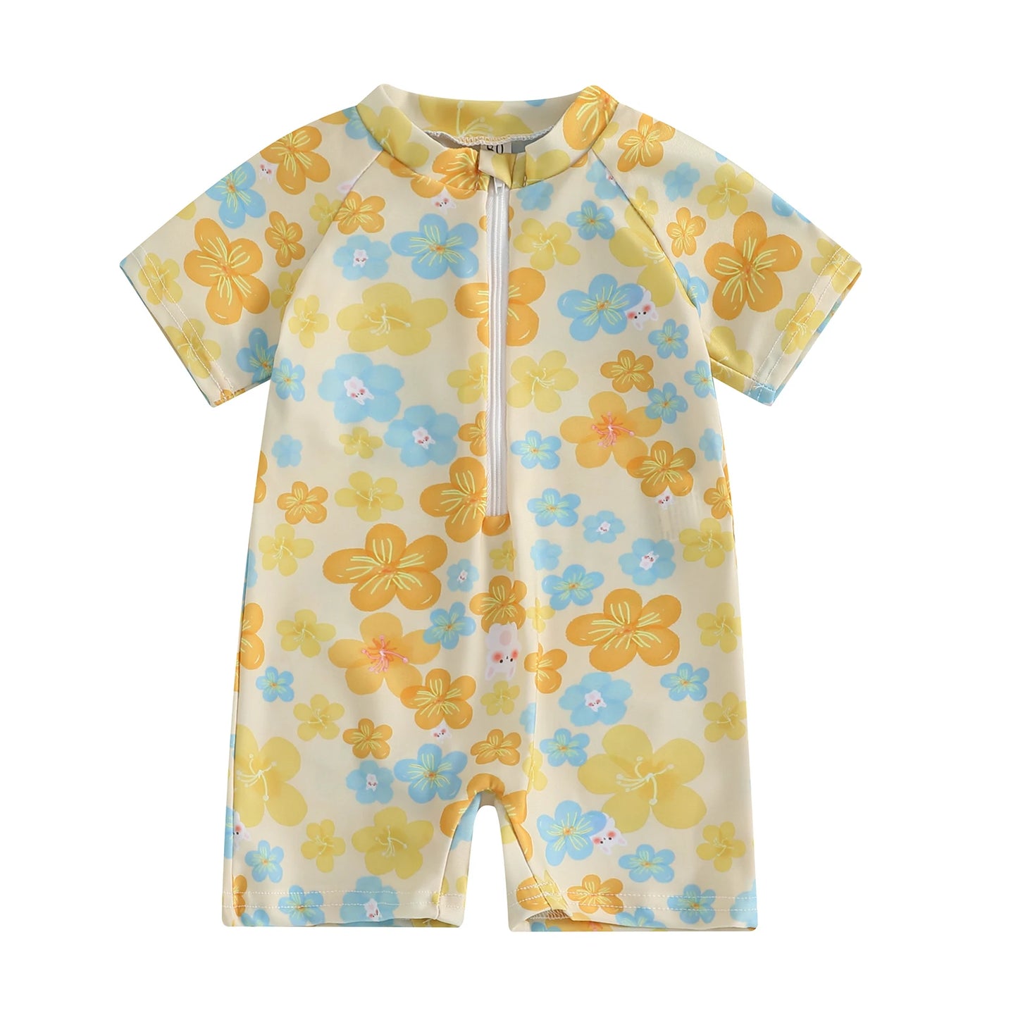 0-3Years Baby Boy Girl Rash Guard Swimsuits Fashion Print Short Sleeve Zip Up Rompers Bathing Suit Toddlers Swimwears Beachwear