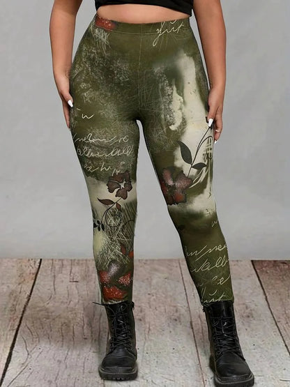 GIBSIE Plus Size Fashion High-Street Printed Leggings Women Sports Casual Slim High-waisted Skinny Pencil Leggings Female