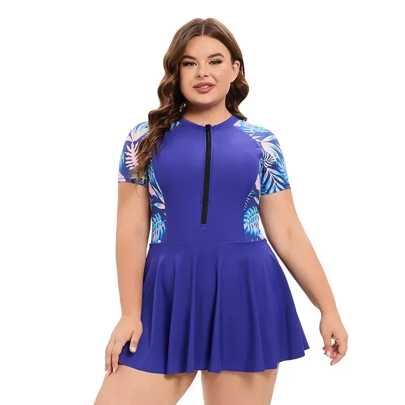 One-Piece Big Size Swimsuit Women Plus Large Size Swimwear Female Printed Bathing Swimming Swim Suit Beach Wear