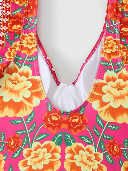 Ruffle Push Up Swimwear Women One Piece Floral Swimsuit Vintage Bather Bathing Swimming Swim Suit Beachwear Summer Bodysuit