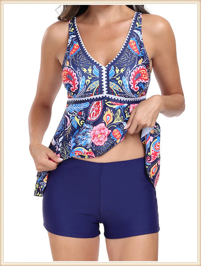 Two Piece Swimsuit Women V-Neck Print Tankini Set Female High Waist Swimwear Beachwear Bathers Bathing Swimming Suit Summer