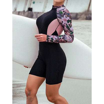 Rash Guard One Piece Women Sports Swimwear Patchwork Long Sleeve Swimsuit Push Up Beach Wear Bathing Suits Surfing Swimsuit Bathers