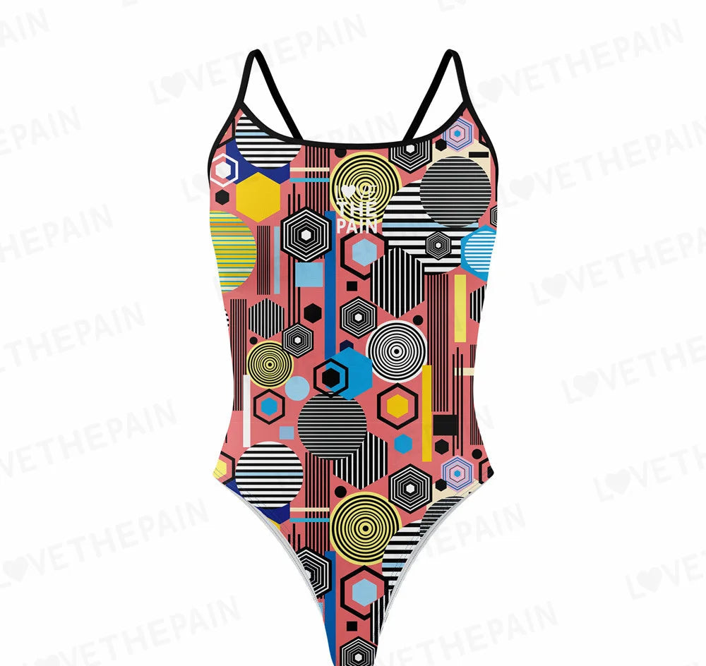 Love The Pain Spaghetti straps Women Swimwear Back Swimsuit One Piece Comfortable Suit printing Functional Swimwear