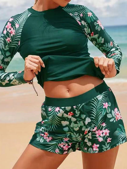 Long Sleeve Surfing Swimsuit Print Swimwear Women Two Pieces Diving Clothes Beachwear Bathing Swimming Swim Suit