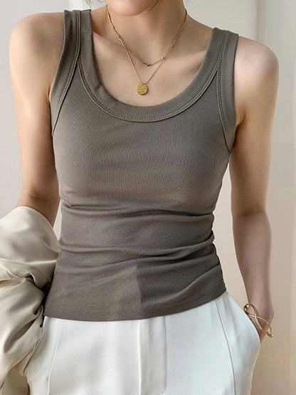 Knit Black Daily Wear Woman Vest Tank Tops Tight Ribbed Female Thick Straps Simple Casual Basic Fashion Summer Clothes