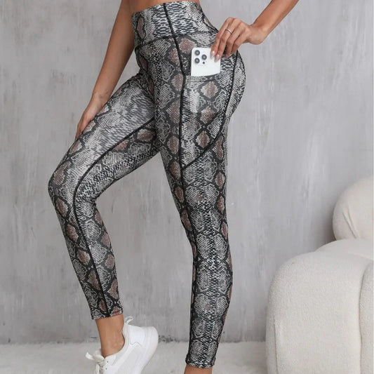 Printed Yoga Pants Running Sports Fitness Shorts Pockets Design Slimming Butt Lifting Nine Points Gymnastics Long Trousers
