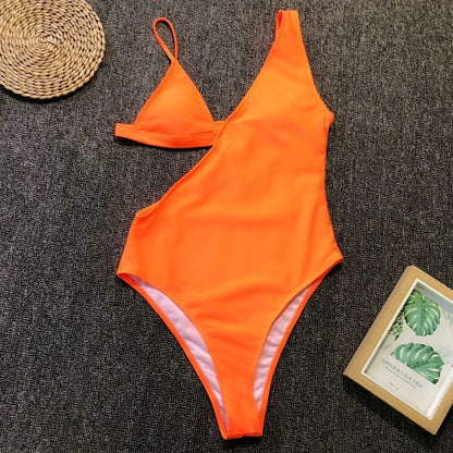 3 Colors One Piece Swimsuit Swimwear Women Hollow Solid One-piece Bathing Suit Beachwear