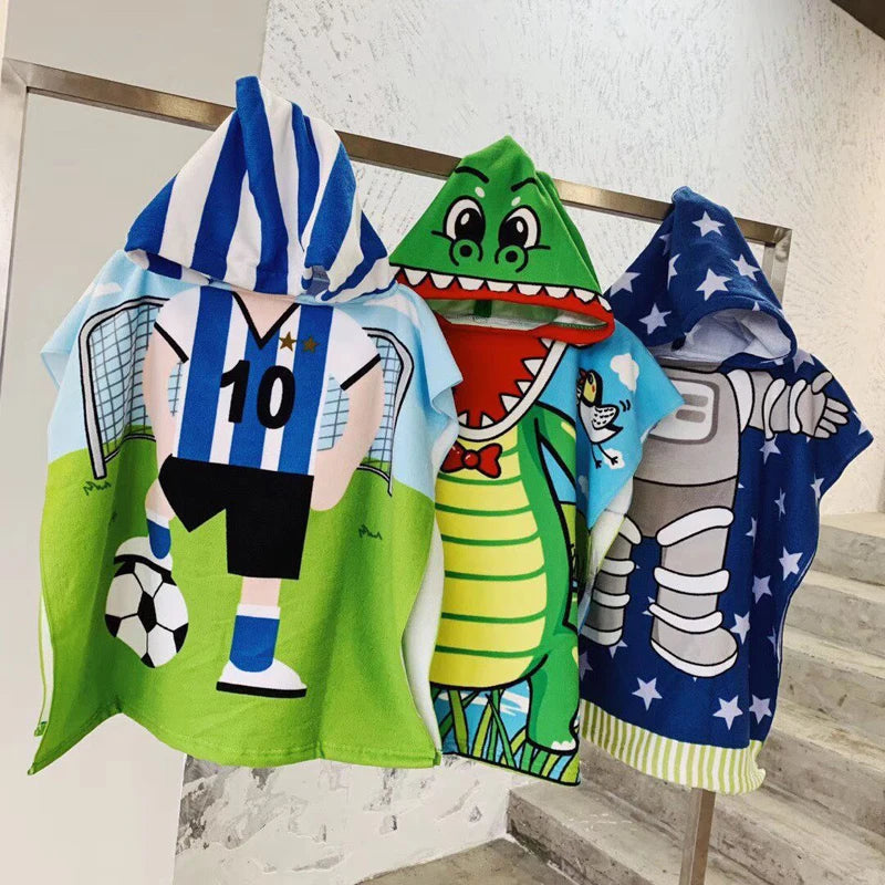 60X120cm Cartoon Kids Hooded Bath Beach Poncho Towels Shark Cute Bathrobe Toddler Boys Girls Cloak Child Bathing Stuff Quick Dry