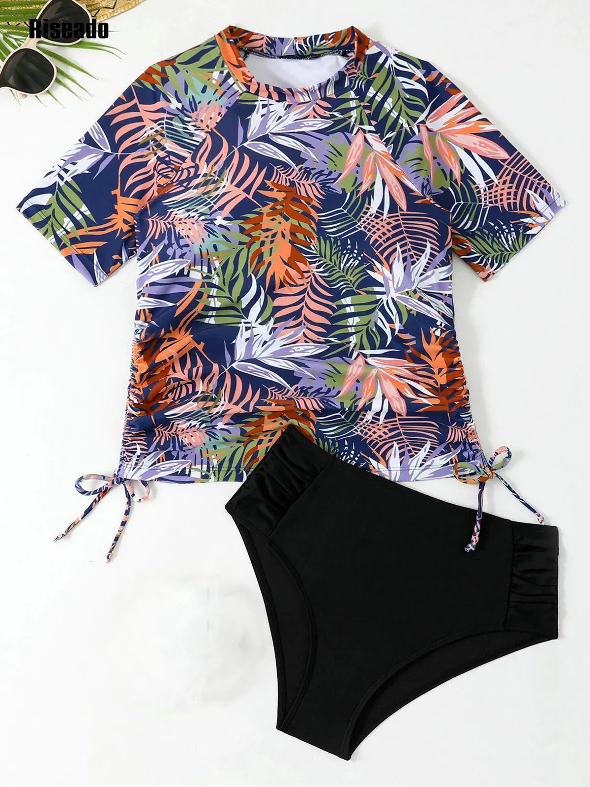 Women's High Waist Bikini Sets Two Piece Swimsuit Sports Style Bathing Suit Crop Top and Boy Shorts Full Coverage