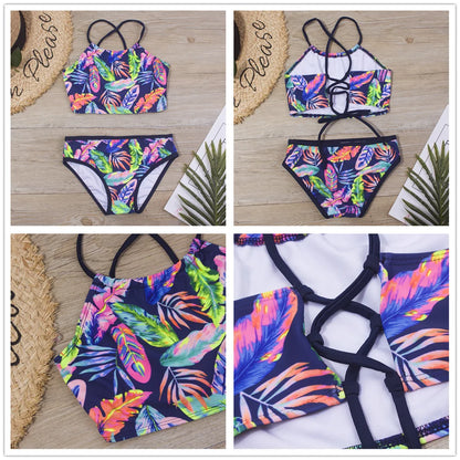 7-14Year Rainbow Print Child Bikini Set 2024 Girls Swimsuit Swimwear For Kids Summer Brazilian Teen Baby Swimming Suit Set 2