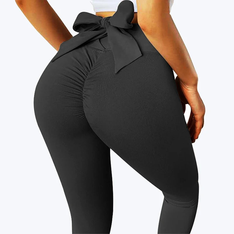 Bowknot High Waist Yoga Leggings Women's Fast Drying Butt Lifter Pants Seamless Tight Hem Workout Fitness Pilates Pants