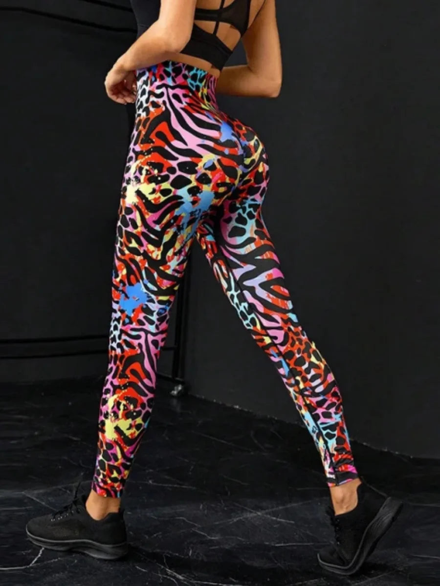 3D Colorful Tie-Dye Print Women's Yoga Pants Fashion Creative Design Gym Fitness Leggings Simple Stripe Comfortable Elastic Pant