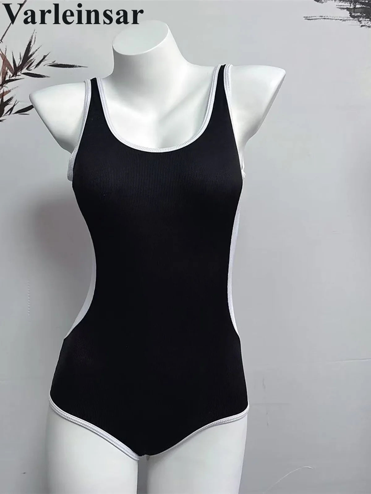 Long Sleeve Cover Up Splicing One Piece Swimsuit Women Swimwear Female Ribbed Backless Bather Bathing Suit Swim