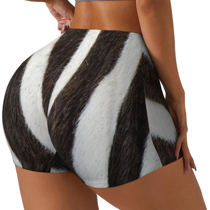 Wild Animal Designs Yoga Shorts Women Black And White Zebra Skin Stripes