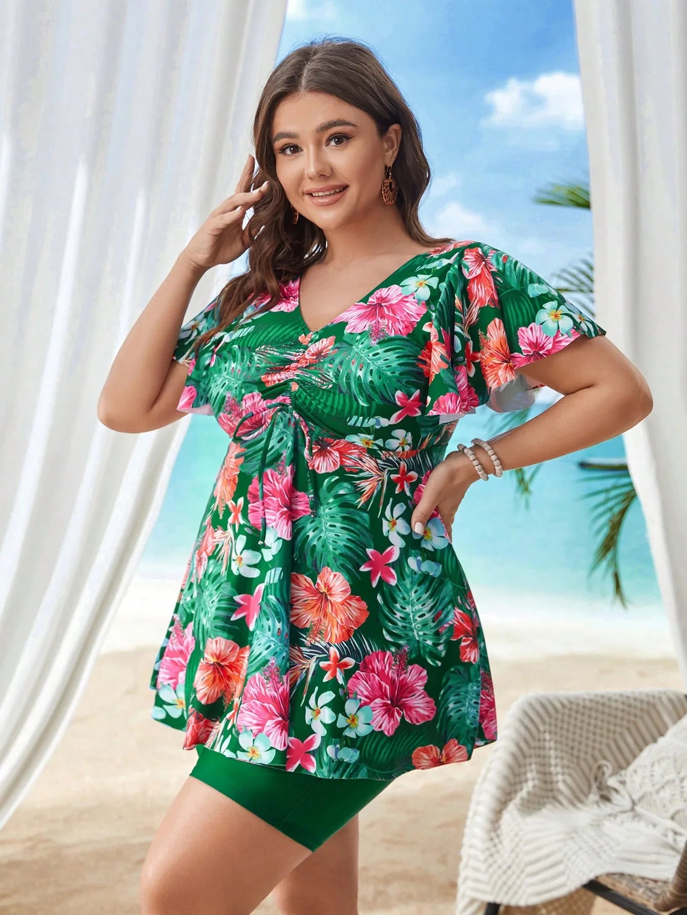 Two Piece Plus Size Woman Swimsuits Printed Tankini Beach Swimwear Sports Beachwear High Waist Women's Swimming Suit