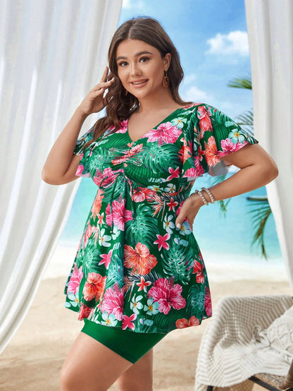 Two Piece Plus Size Woman Swimsuits Printed Tankini Beach Swimwear Sports Beachwear High Waist Women's Swimming Suit