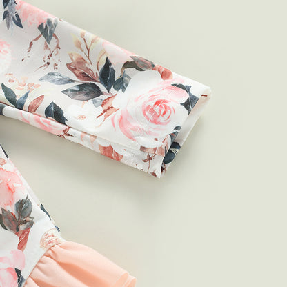 0-4Y Toddler Baby Girl Swimsuit Romper 4 Colors Flower Print Long Sleeve Ruffle Bikini Bathing Suit