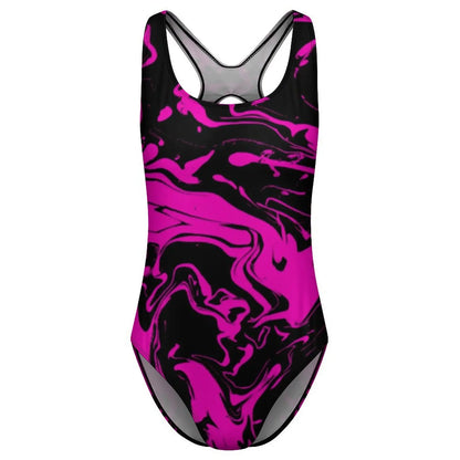 Paint Splatter Print Swimsuit Pink Abstract Swirl One-Piece Swimwear Push Up Swimsuits Classic Holiday Surf Monokini
