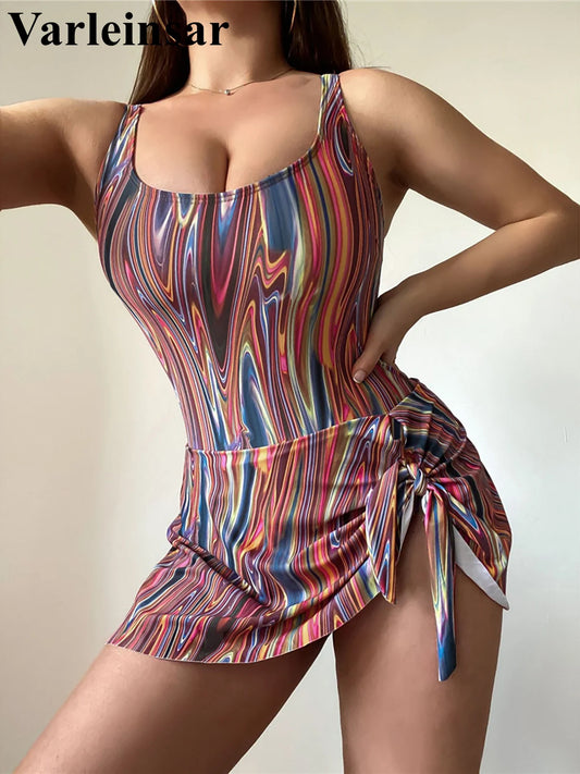 S - XXL 10 Colors Printed Solid Knotted Backless One Piece Swimsuit Women Swimwear Female Bather Bathing Suit Swim Dress