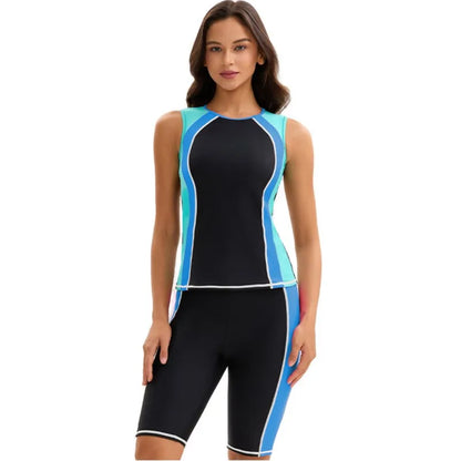 Sleevesless Swimwear Women Surfing Swimsuit Striped Bathing Suits Zipper Two piece Swim Suits Sports Push Up Beach Wear