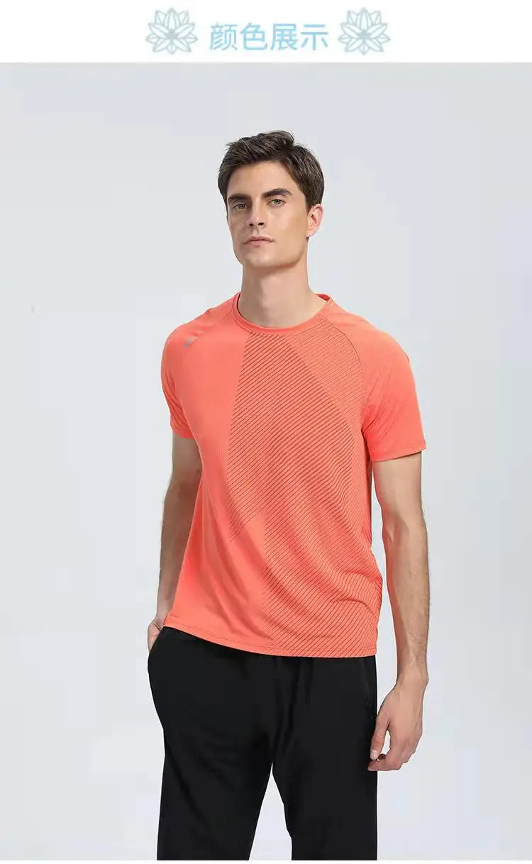 Mermaid Curve Summer Men's Short-sleeved Sports T-shirt Quick-drying Clothes Loose Casual Wear Running Top Fitness Clothes