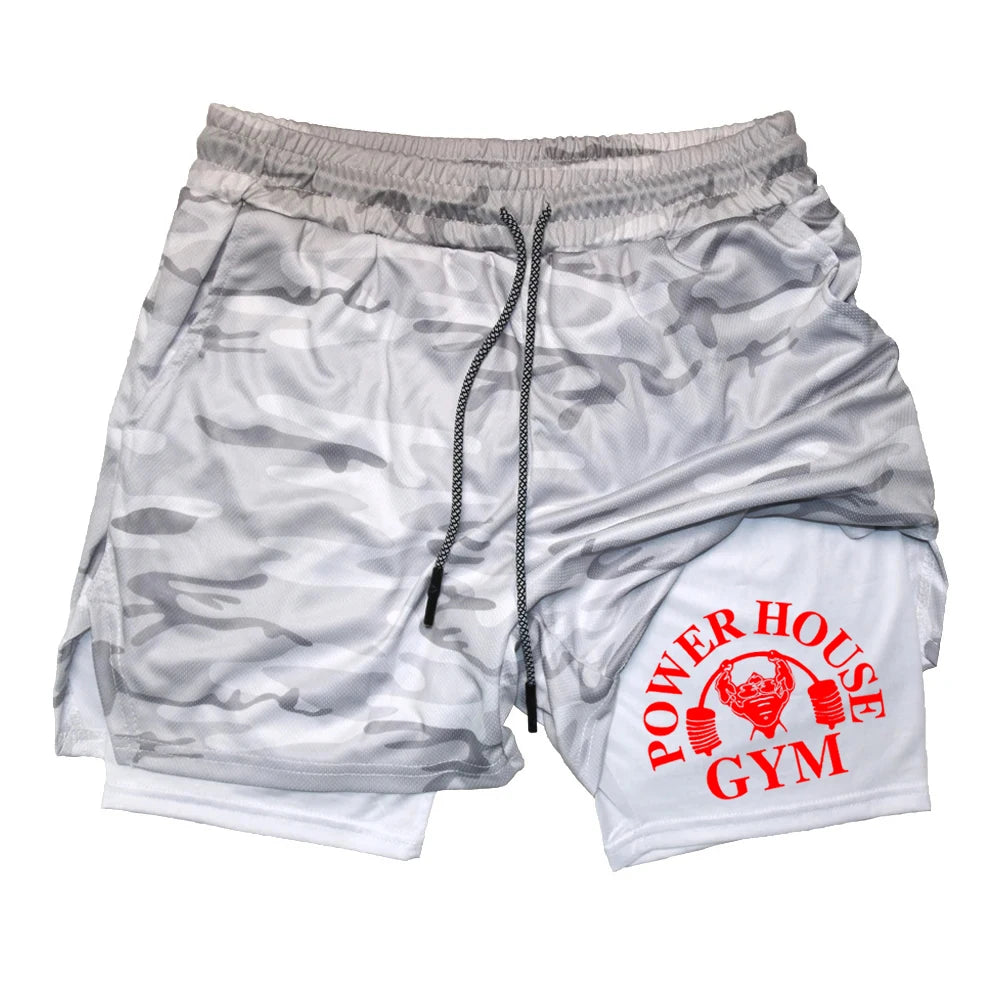 Camouflage running shorts for men's gym sports shorts 2-in-1 quick drying exercise training gym fitness jogging shorts for summer
