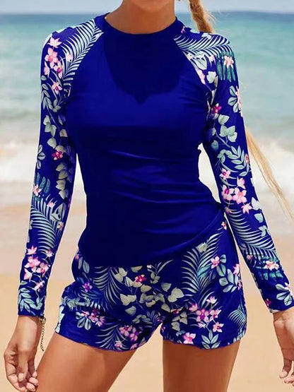Long Sleeve Surfing Swimsuit Print Swimwear Women Two Pieces Diving Clothes Beachwear Bathing Swimming Swim Suit