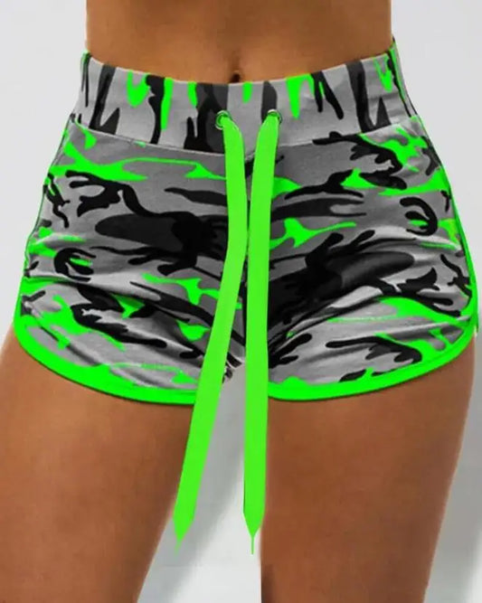 Women's Shorts Fashion Camouflage Printing Drawcord High Waist Shorts Casual Sports Pants Fitness Jogging Shorts