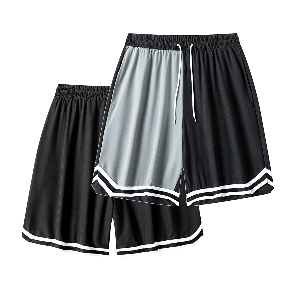 Men's Summer Outdoor Colorblock Basketball Shorts Drawstring Elastic Waist Casual Activities Hiking Fishing Contrast Striped Hem