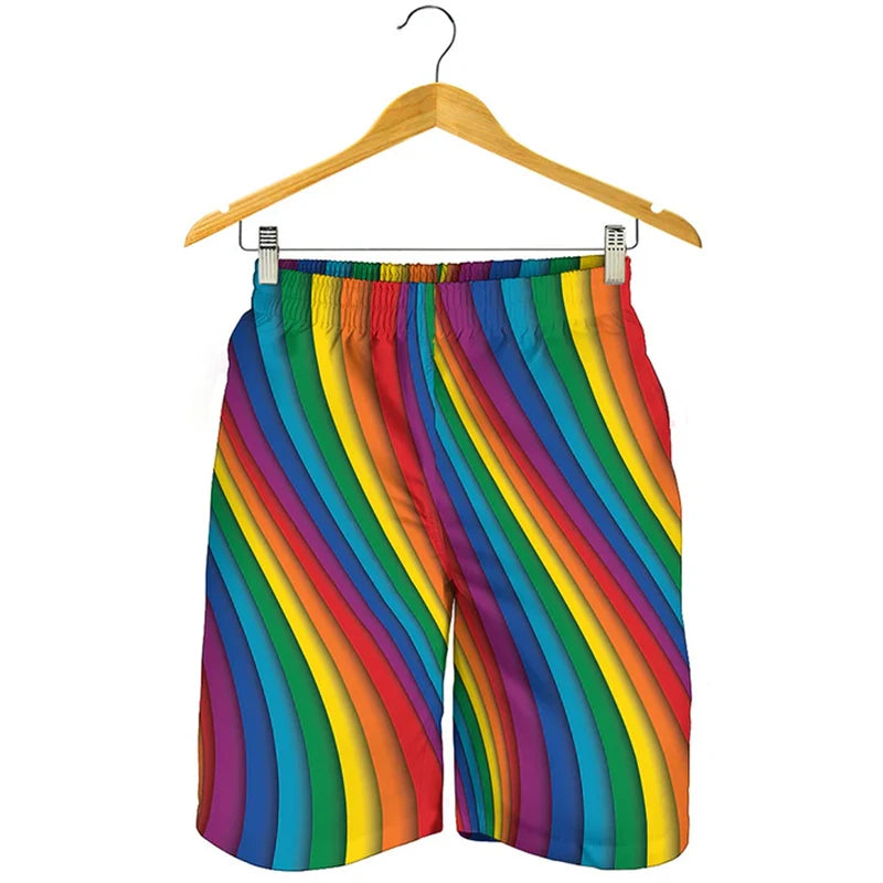 Novelty 3D Mens Rainbow Shorts Men Women Fashion Graffiti Print SwimTrunks Kids Oversized Casual Hawaii Holiday Beach Shorts