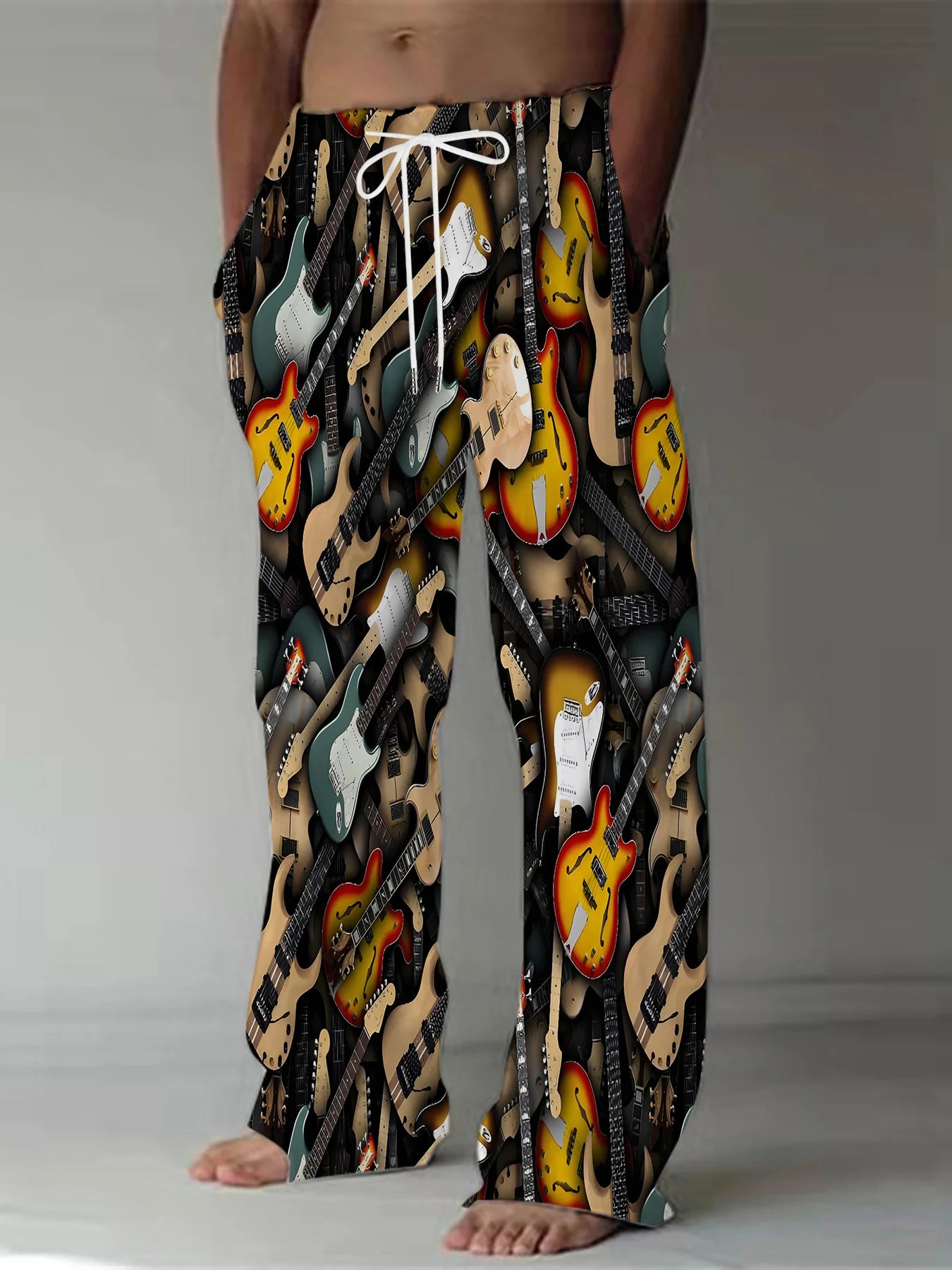 Men's Pants Summer Holiday Street Beach Pants Drawstring Pocket Casual Pants Abstract Texture Printed Men's Pants