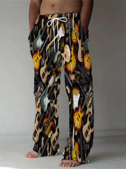 Men's Pants Summer Holiday Street Beach Pants Drawstring Pocket Casual Pants Abstract Texture Printed Men's Pants