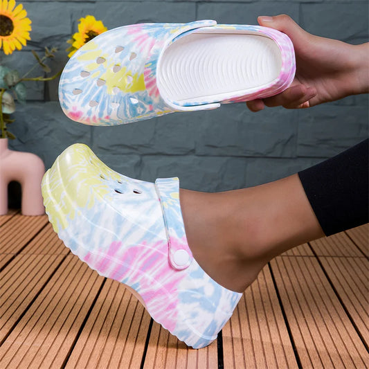 Cave shoes women's shoes summer clothes non-slip beach soft sole net red increase print toe sandals