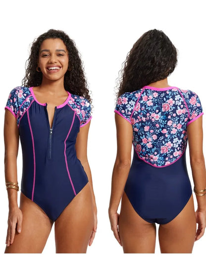 Rash Guard Swimsuit Women Summer Bathing Suit Short Sleeve Swimwear Women Beach Swimming Suit For Female