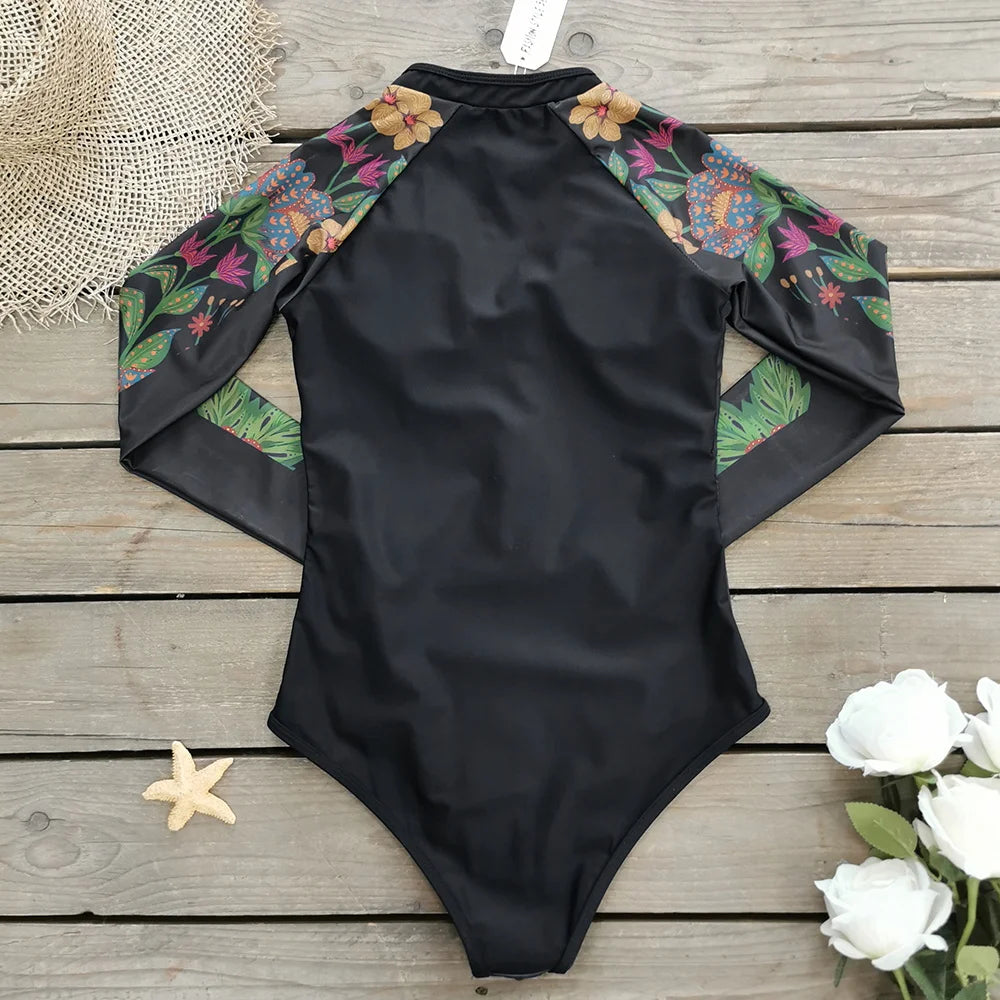 Surfing Sport Swimsuit One Piece Long Sleeves Women Swimwear Skeleton Zipper High Quality Bath Suit Halloween Costumes